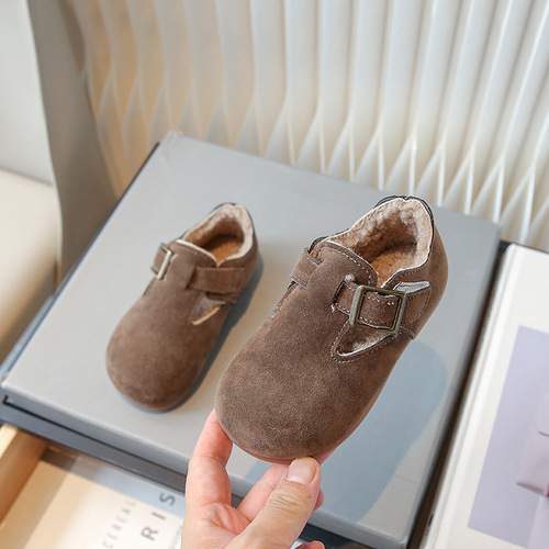 Children's cotton shoes  Korean version children's shoes retro Birkenshine shoes for boys and girls British style suede fur-lined girls' cotton shoes 