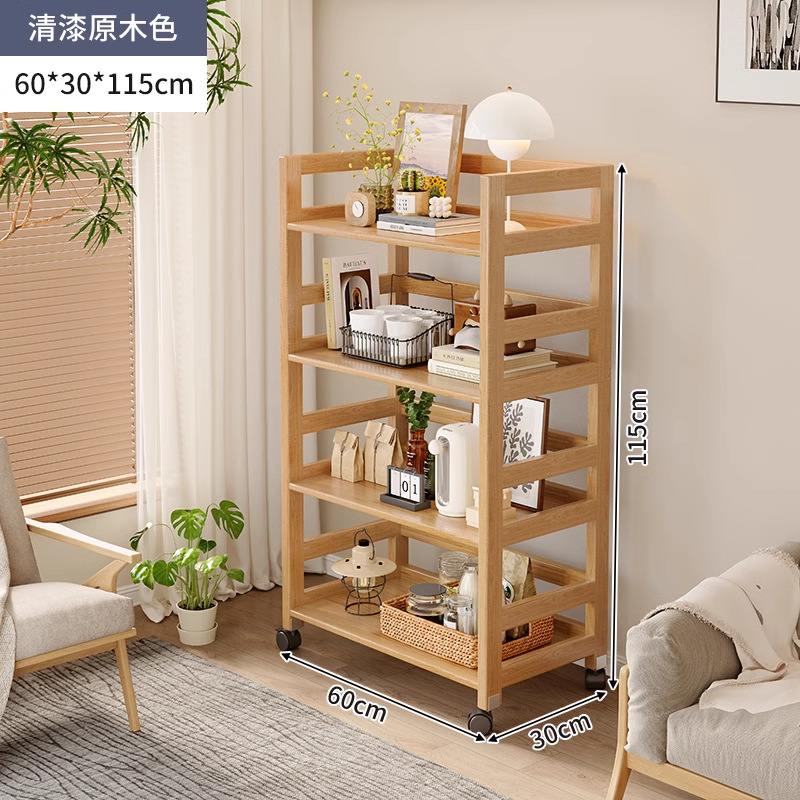 Rack de mesita de noche de madera maciza de color madera de piso a techo en el lado de la sala de estar, cochecito de varios pisos, estante de almacenamiento extraíble para dormitorio