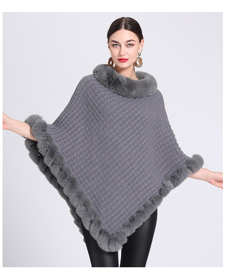 Pelzkragen Cape Cape Damen Strickpullover Pullover Cape Mantel_voghion.com