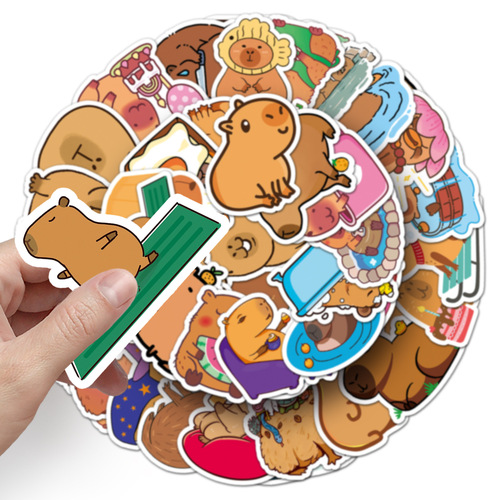 50 Cute Capybara Sticker Cartoons, Animal Decor Water Cup Phone Case Computer Small Marshmallow Sticker