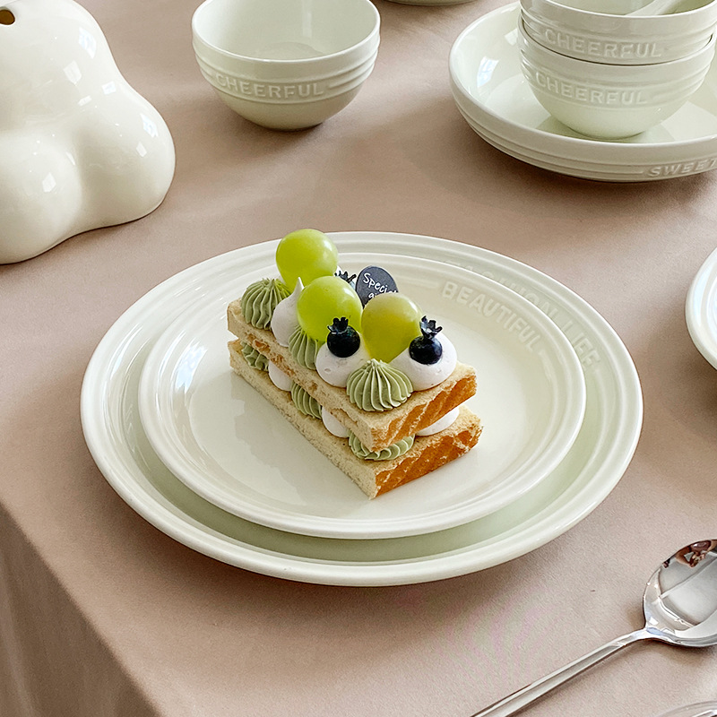 Trufa alivio blanco artesanía tazón de cerámica placa combinación simple ins ensalada plato bajo vidriado vajilla hogar