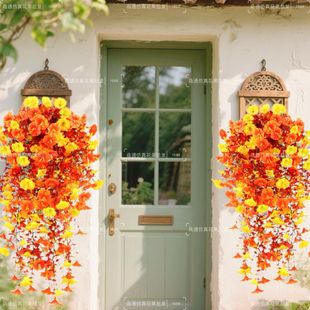 Cross-Border 45-Eyelet Artificial Morning Glory Wall Hanging Autumn Eucalyptus Silk Flower Trumpet Vine Violet Autumn Vine