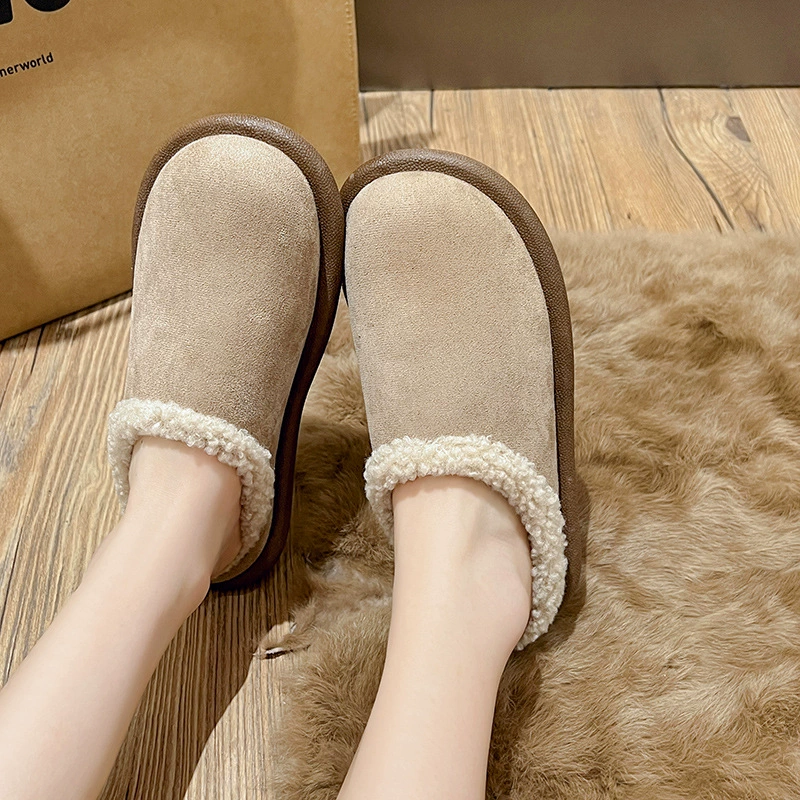 Внешняя торговля ретро-стиль меховые тапочки Баотоу половинная обувь женская 2024 новая плоская подошва женская бархатные снегоступы женская обувь