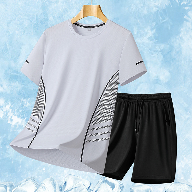 [Punto de puesto principal] Camiseta de cuello redondo de secado rápido de manga corta de estilo caliente Traje de carrera de moda deportiva casual para hombres