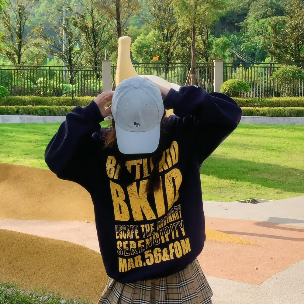字母带帽上衣服帽衫简约通勤初中生爆款连帽卫衣女装印花慵懒风薄