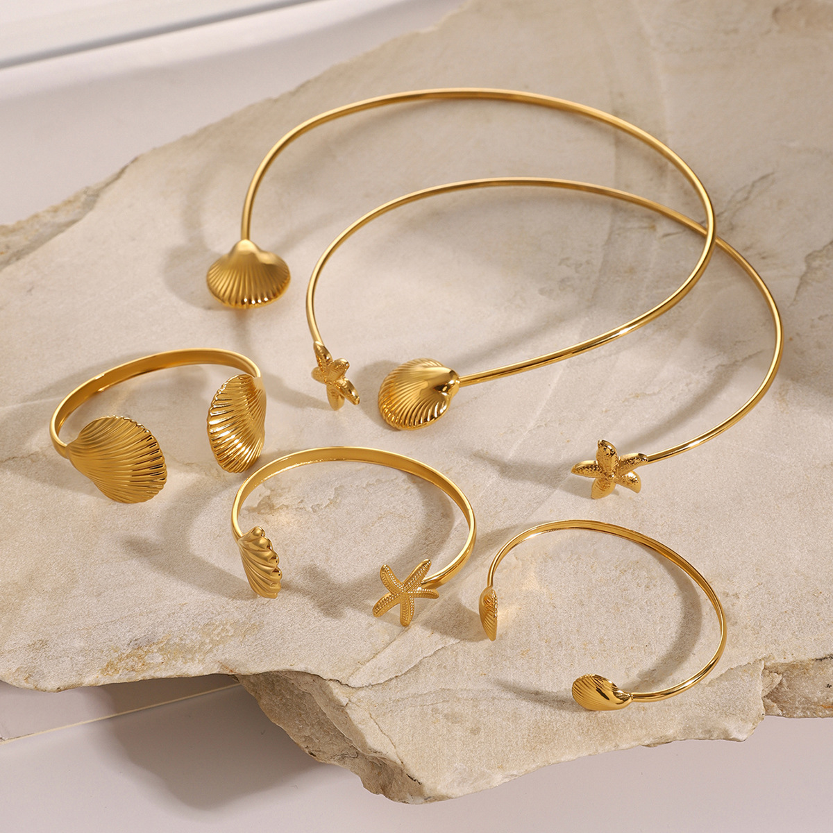 Europa y América de moda transfronteriza estrella de mar conchas abiertas pulsera alta sensación collar de metal de acero inoxidable nicho collar frío