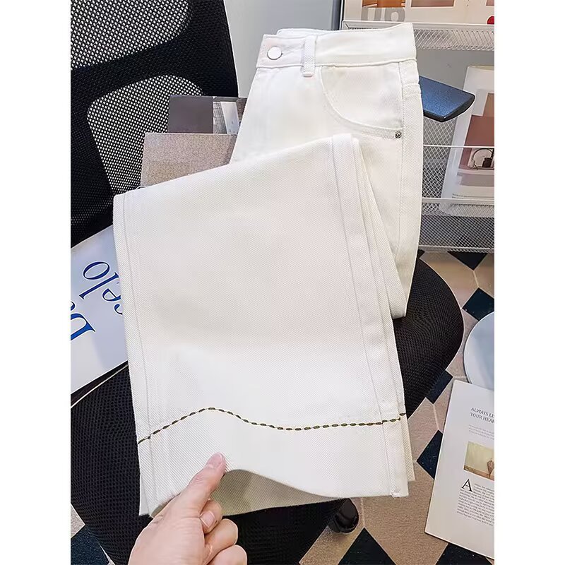 大码宽松阔腿牛仔裤女2025年春季新款胖妹妹mm高腰显瘦九分直筒裤|undefined