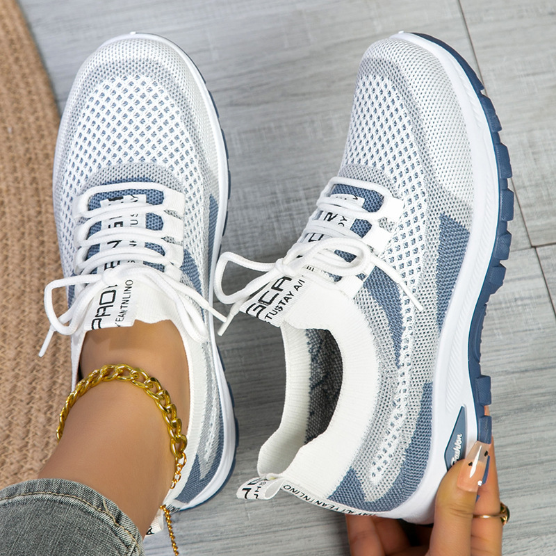 Temu Cross-Border New Spring and Autumn Women's Shoes, Sports Shoes, Fly-Knit Mesh Shoes, Shallow Mouth Lightweight Casual Shoes, Comfortable Versatile Single Shoes