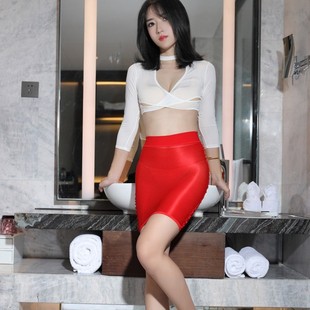 Benqian Sexy Lingerie Seductive Sheath Dress Glossy Translucent Mini Skirt Alluring Slimming Ambiguous Stockings 4705