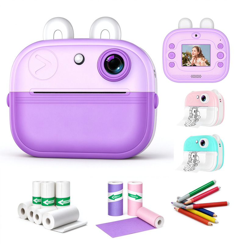 Cross-Border Foreign Trade Hot-Selling High-Definition Mini Instant Print Digital Camera Thermal Bluetooth Camera Ink-Free Cartoon Design