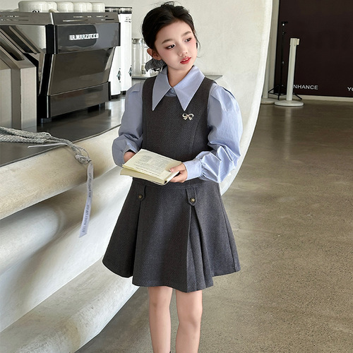 Women's French Style Dress College Long Sleeve Shirt Spring and Autumn Season Charming Youthful Backless Dress Set