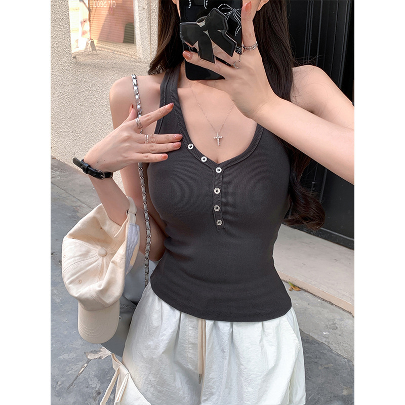 MosesQueen美式复古四色基础纯色背心吊带女2025夏季新款外穿上衣|undefined