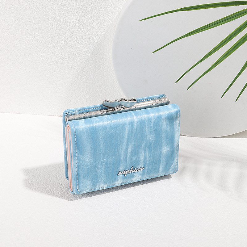 Cartera corta SUPHIAR, cartera delgada a rayas, triple pliegue, con cremallera, para monedas, tarjetas, cambio, impermeable, estilo fresco y dulce