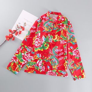 Northeast Big Flower Cloth Thin Women's Tang Suit Long-sleeved Village Girl Top Spring Summer Autumn Ethnic Style Duo Performance Coat
