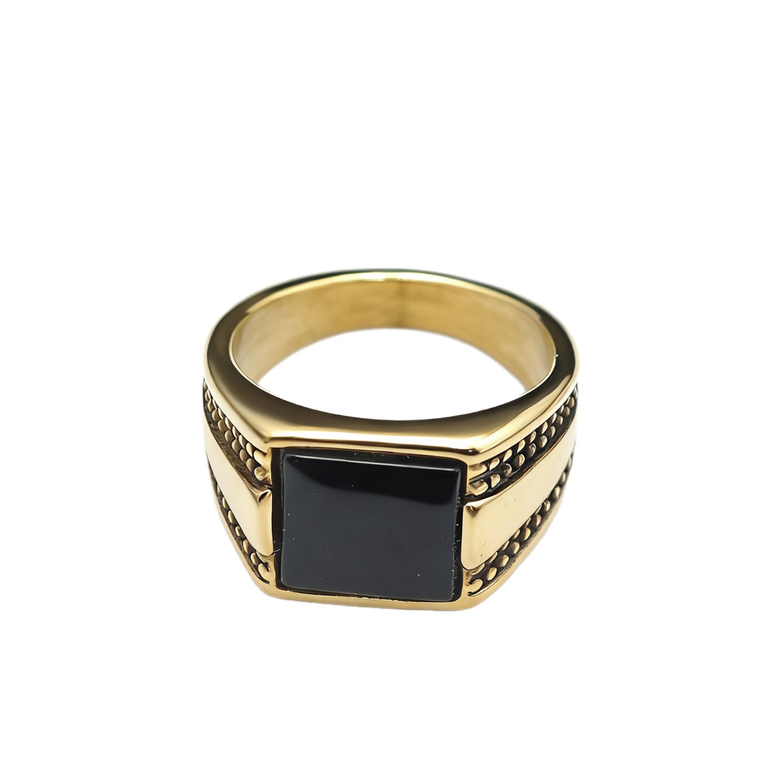Cross-border European And American Geometric Black Titanium Steel Gold Ring, Men's Personalized Fashion Ring With A_voghion.com