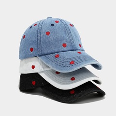 爱心刺绣牛仔棒球帽女秋季时尚百搭弯沿鸭舌帽情侣户外运动遮阳帽