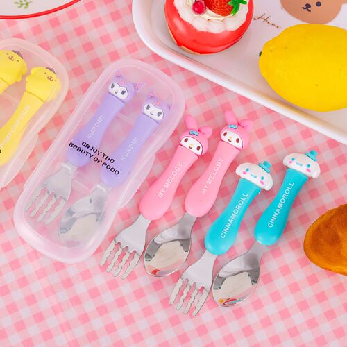 High-looking children's cartoon food-grade stainless steel fork and spoon multifunctional tableware ins portable 304 fork and spoon set