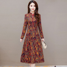 2025年秋季新款印花大码女装时尚连衣裙女修身气质优雅中长款裙子