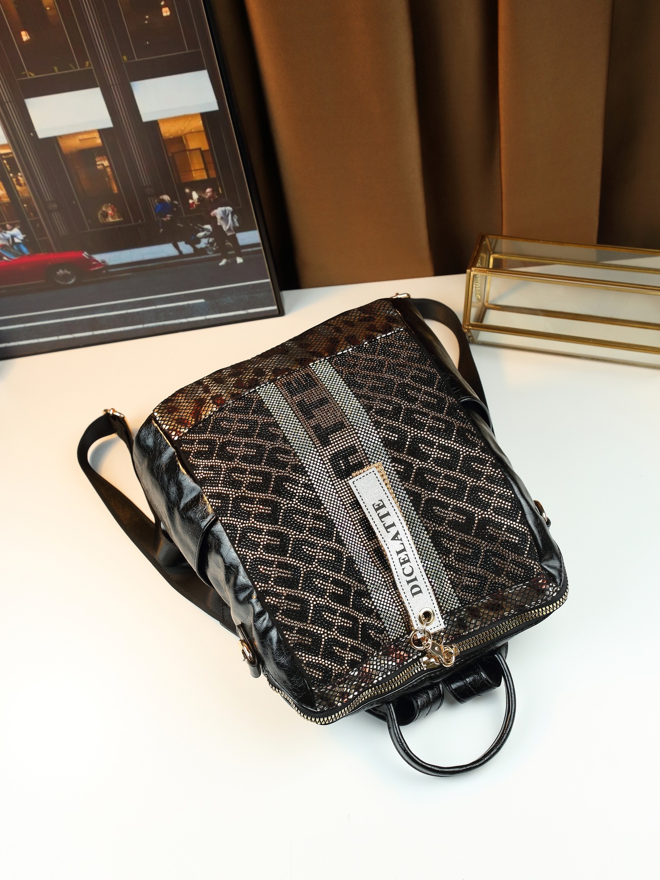 Women's Rhinestone Square Backpack Casual Shoulder Tote Bag_voghion.com