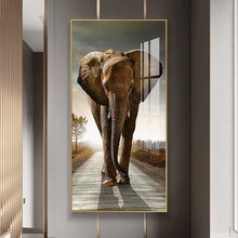 吉象玄關畫豎版裝飾畫新中式掛畫客廳大象走廊壁畫北歐裝飾畫