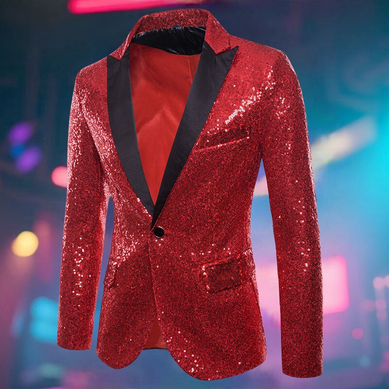 Suit Men's Foreign Trade Performance Dress Sequined European Size Suit Nightclub Men's Host Emcee Photo Studio European and American Men's Jacket