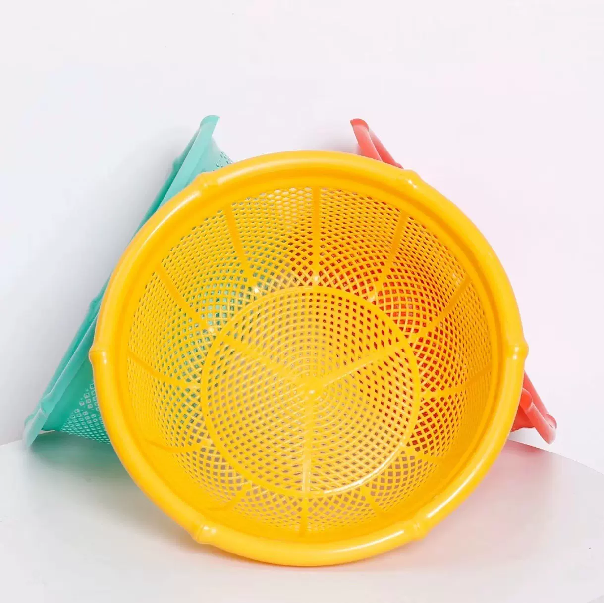 批发仿竹节洗菜筐子大号圆形加厚塑料果蔬筐 家用多功能沥水篮