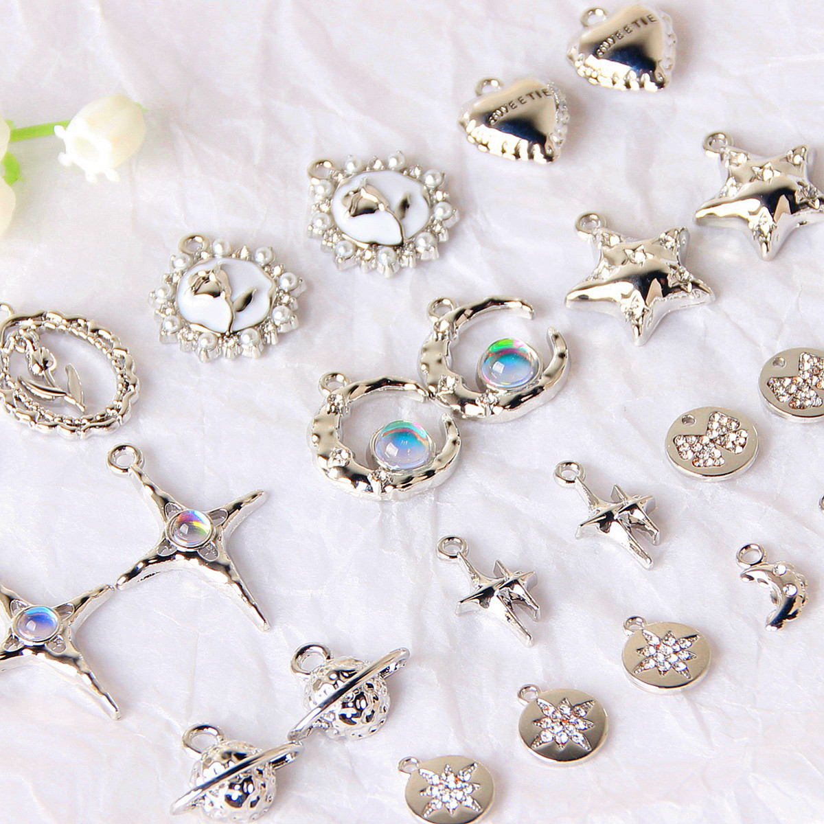 Hada lustre Cruz de plata estrella Rosa colgante hecho a mano diamante estrella DIY pendientes material Accesorios