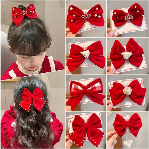 Chinese-style children's hair clip, ancient style New Year celebration, for little girls, butterfly knot hair accessory, plush, non-hair-damaging hair ornament