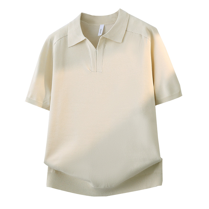 Polo camiseta de punto camiseta de manga corta hombre V-collar gaviota cuello viejo dinero camiseta de seda de hielo fábrica de verano transfronteriza al por mayor