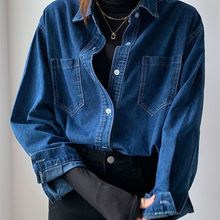 2025秋季复古蓝色工装风牛仔衬衫女设计感小众内搭叠穿上衣宽外套