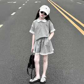 2026新款时尚舒适女童夏装套装新款洋气polo短袖短裤运动两件套女