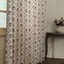 原创版权 美式法式乡村田园几何碎花棉麻印花窗帘窗纱