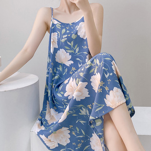 New Style Cotton Silk Sling Nightgown Women's Summer Fairy Cool Nightgown Spring and Summer Long Vacation Outer Wear Home Clothes
