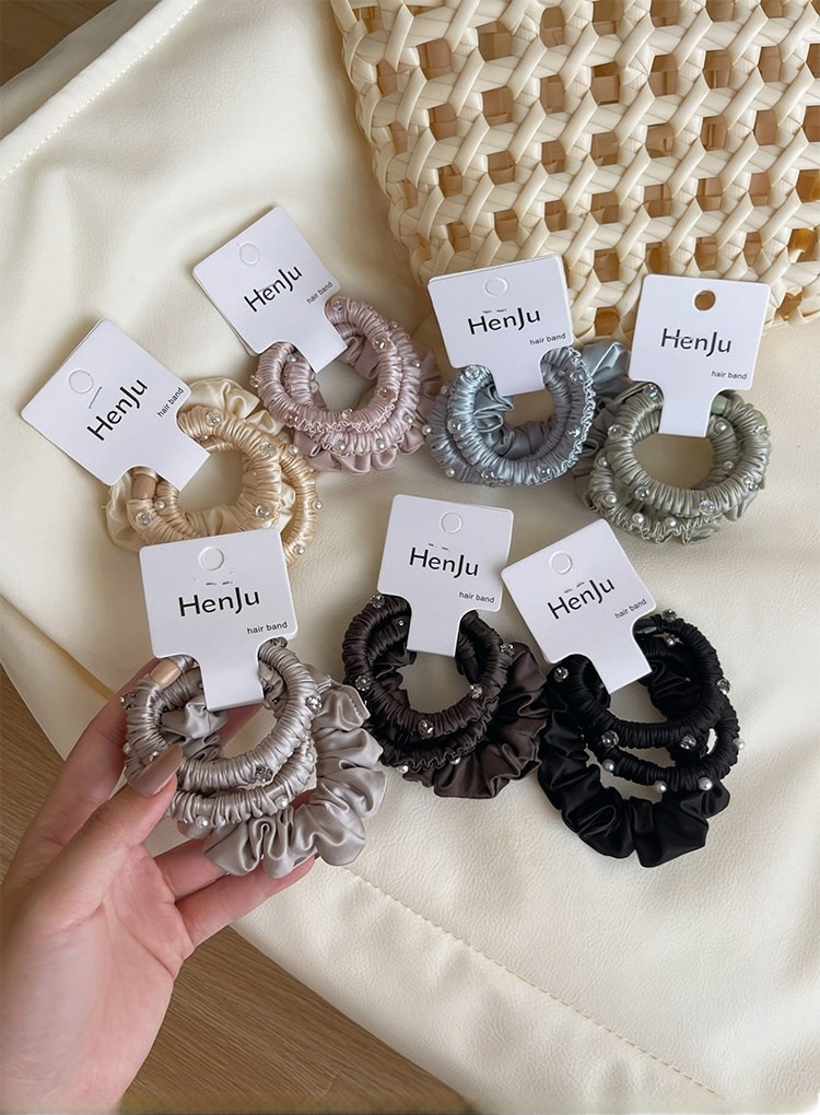 3-Pack~ Satin Pleated Hair Tie Elastic Band for Women, High Elasticity Hair Rope, Basic Low Ponytail Hair Accessory
