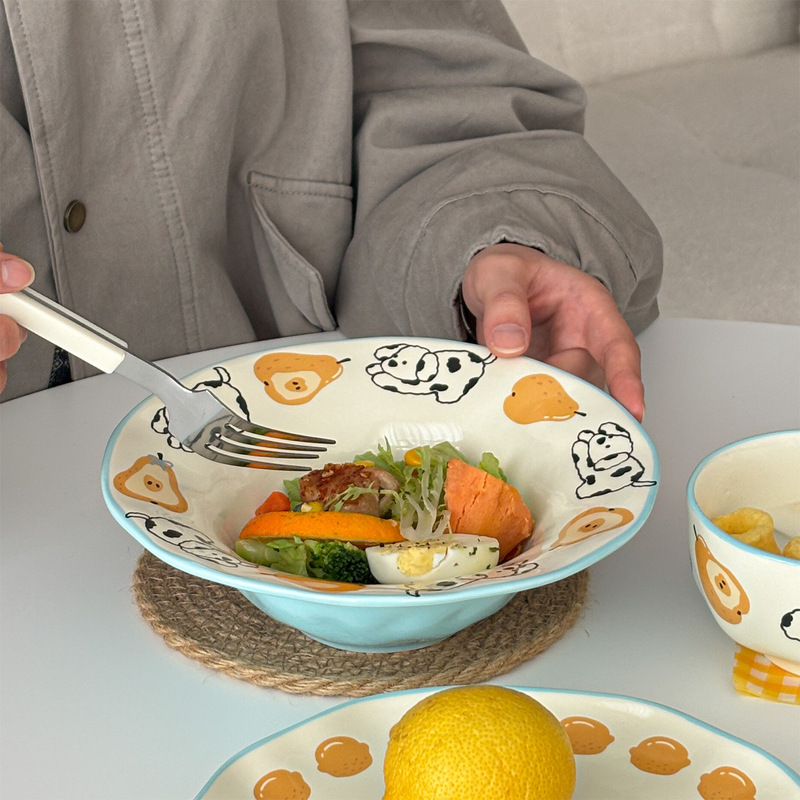 Mooney Cute Ceramic Rice Bowl Dalmatian Tableware High-Value Dessert Bowl Salad Bowl Plate Tableware for One Person