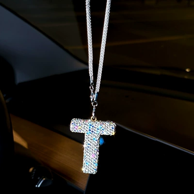 Car hanging: 26-Letter Alphabet Car Hanging Ornament - pendant-diamond-letter-t