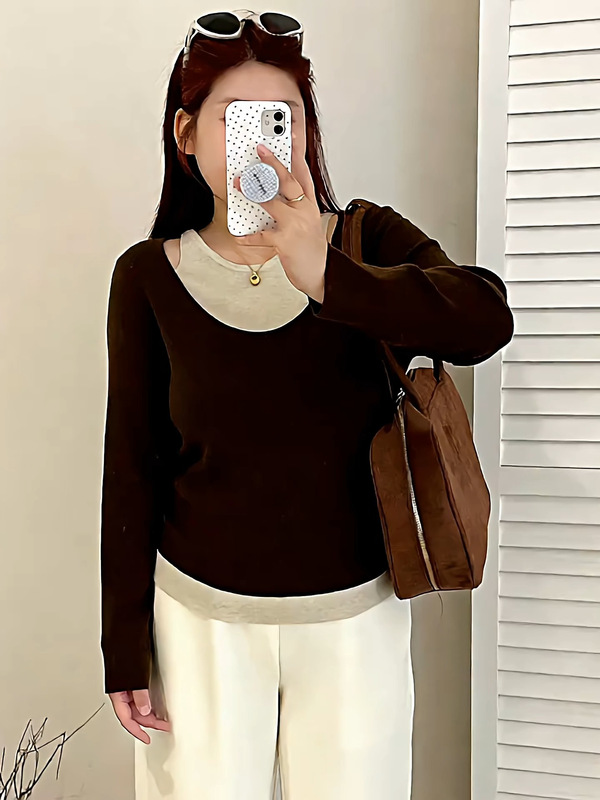 【包邮】大码女装设计感假两件上衣2025秋胖mm休闲气质针织衫女|undefined