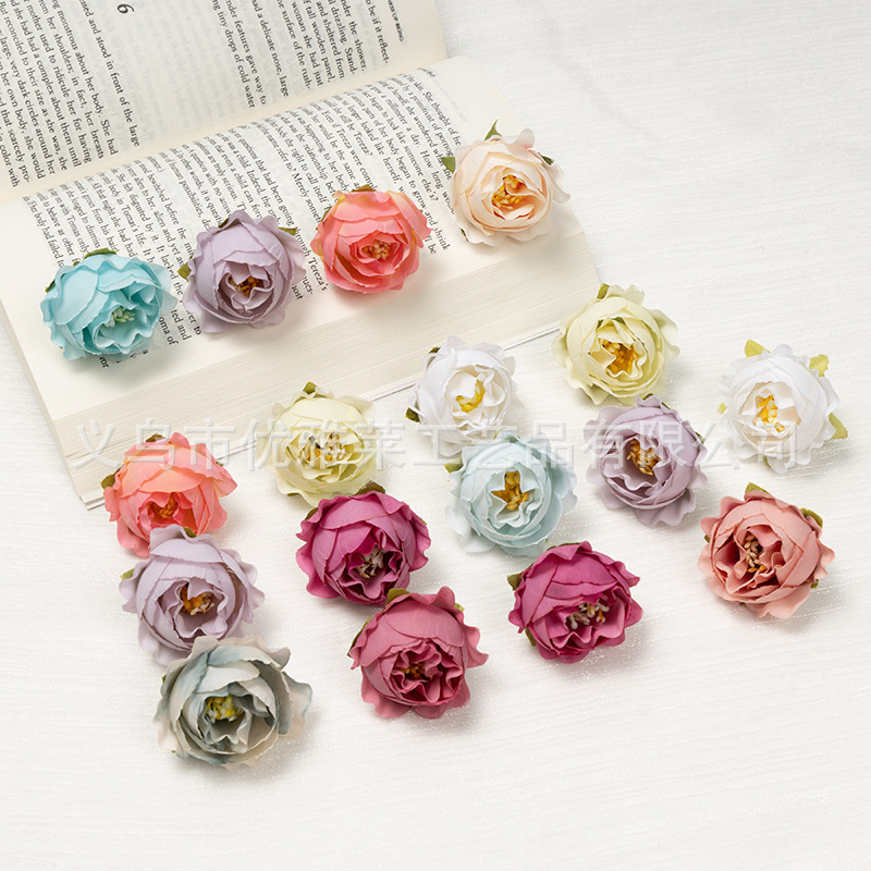 Simulated Rose Head Handmade DIY Garland Material Ins Style Retro Tea Floral Wedding Decoration Fake Flowers Wholesale
