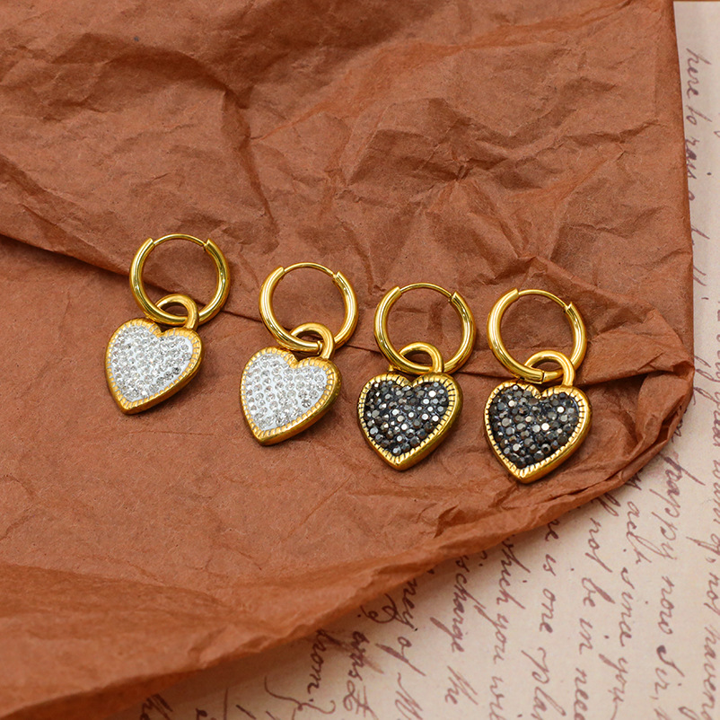 Zircon Love Titanium Steel Earrings