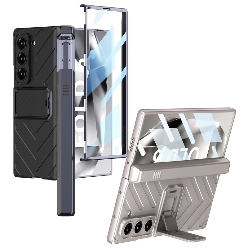 For Samsung ZFold6 Mobile Phone Case Folding Screen Armored Shell Film Bracket Magnetic Hinge Pen Case Protective Cover Business