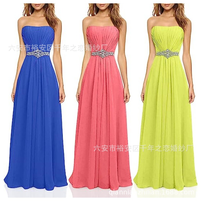 Bridesmaid Dress long prom party dress chiffon bridal wedding dress empire maternity gown crystal dress wholesale