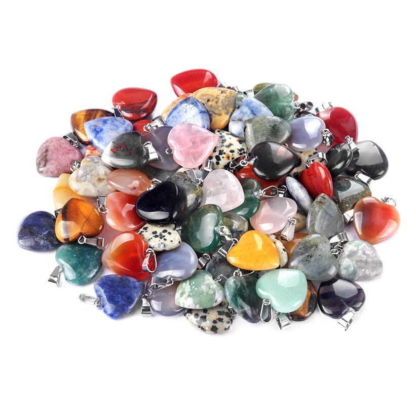 Colgante de corazón de ágata natural de 20 mm, piedras semipreciosas multicolor, venta directa de fábrica