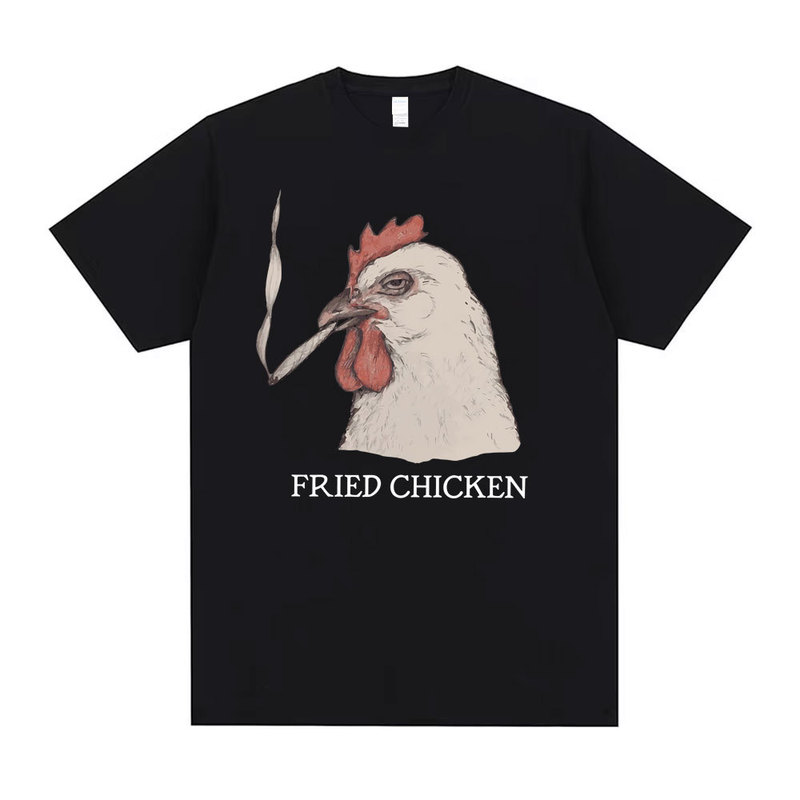 Fried Chicken Funny Emoticon Bag T-Shirt Smoking Chicken Graphic T-Shirt Men Women Cartoon Casual Oversized T-Shirt Men