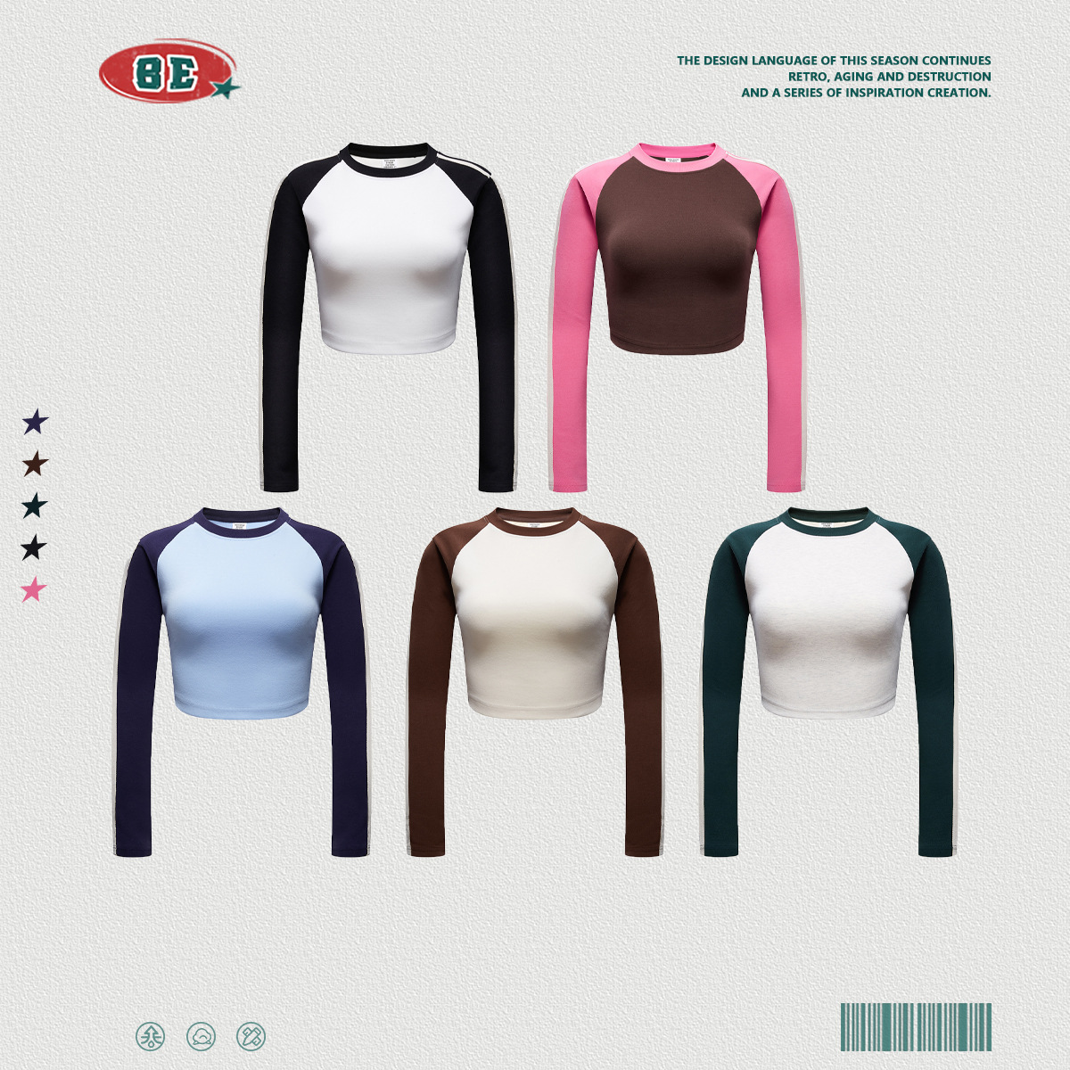 Ser preferencia| Comercio exterior de Europa y Estados Unidos cuello redondo de color caliente chaqueta de umbilical marca de té de color corto camiseta de manga larga mujer image 1