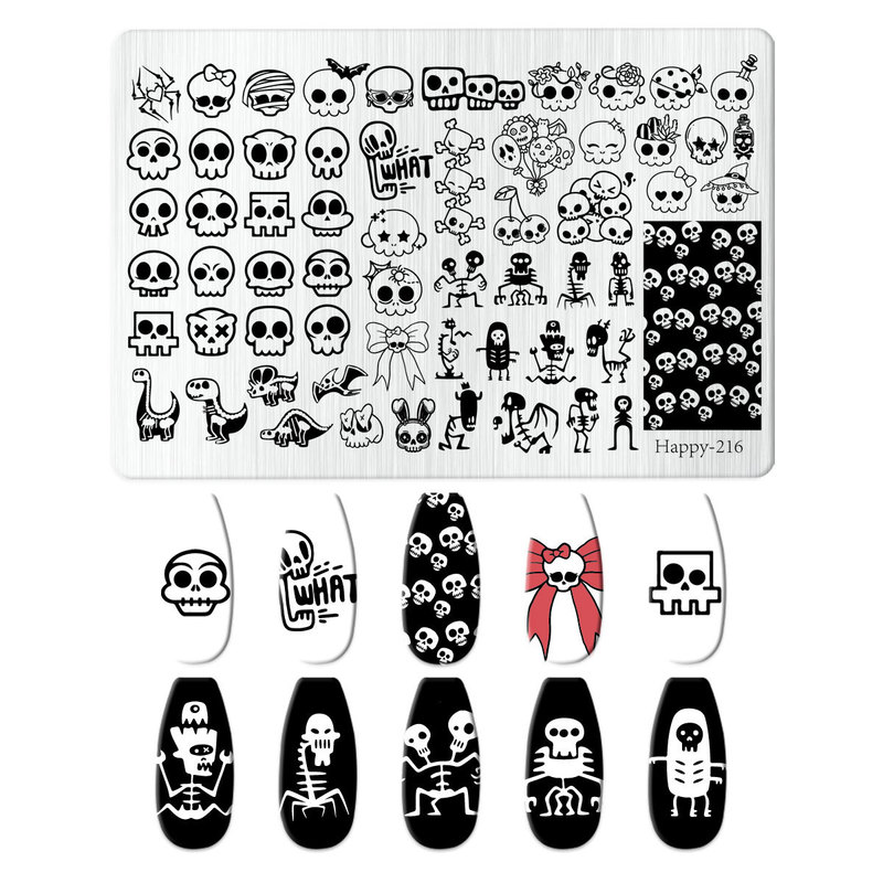 跨境美甲印花板磨砂钢板万圣节 Nailplate瑾恬不锈钢模板转印批发|undefined