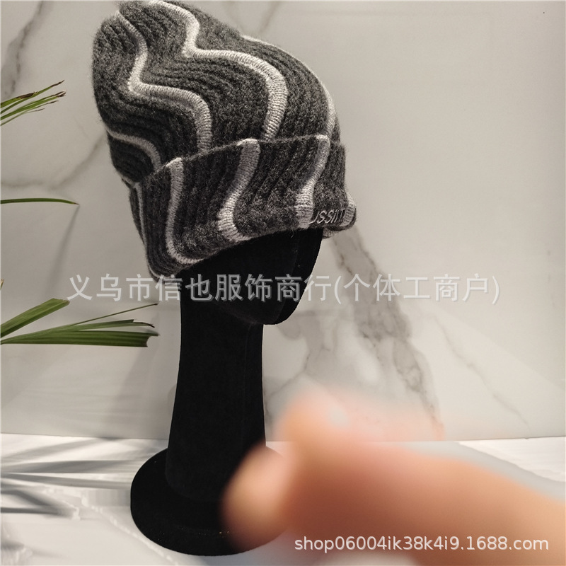 100%纯羊毛针织帽街头风毛线帽设计感撞色裴涩琪同款情侣款冷帽|undefined