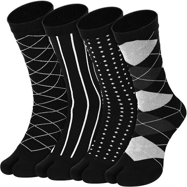 Men's Toe-Separated Flip-Flop Socks, Cotton Mid-Calf Socks, Japanese Ninja Classic Pattern, Business Style