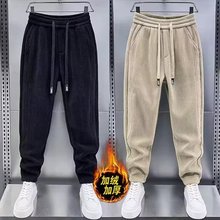 秋冬新款加绒加厚雪尼尔裤子男高街宽松卫裤潮牌日系复古束脚长裤