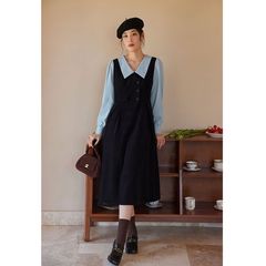 一枚の大きいサイズの女装は色の偽の2つの復古感のワンピースの女性の秋冬の馬の甲式の太っている妹のレギンスのスカートにぶつかります。
