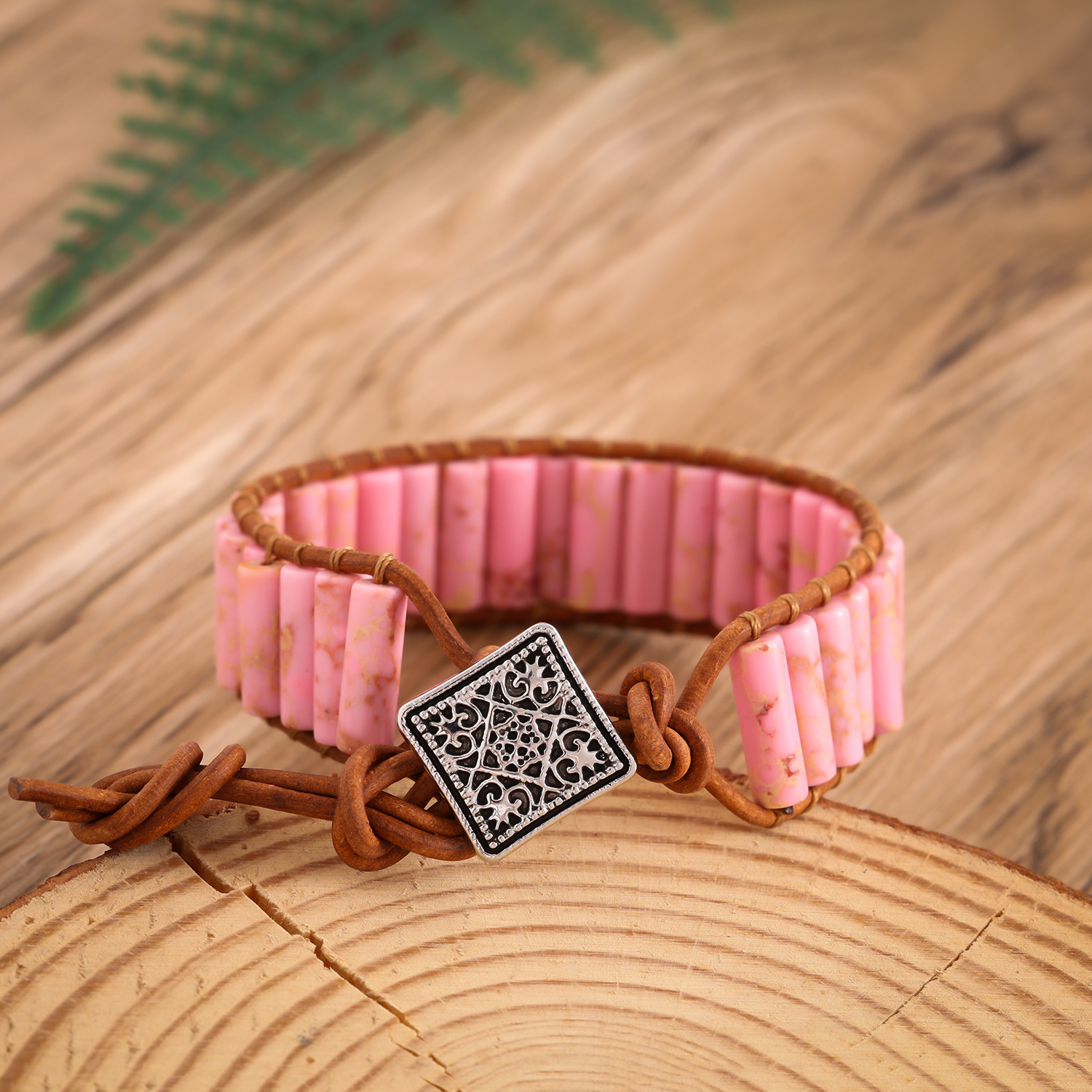 Longrui Amazon joyería transfronteriza imitación piedra natural pulsera de cuerda de cuero tejida a mano joyería de mano creativa bohemia